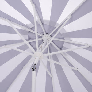 Meze 9 Ft Crank Patio Umbrella With Black-Striped Canopy And White Pole, Uv-Resistant Durable Shade
