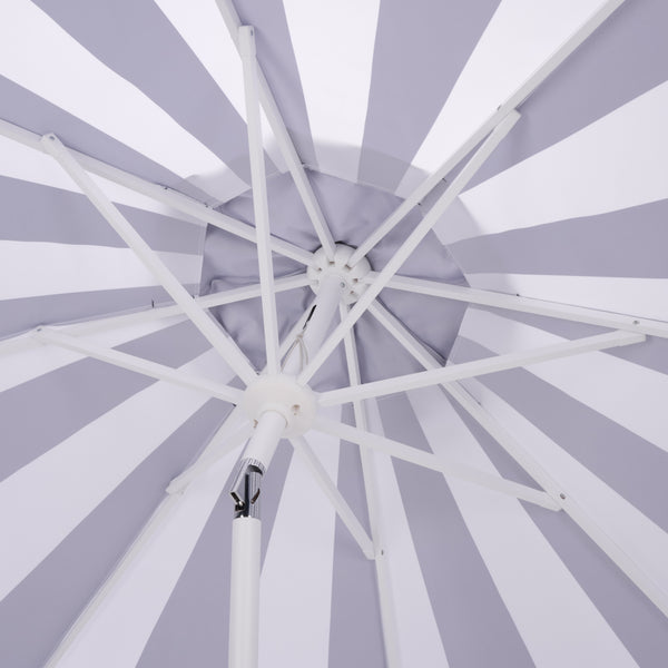 Meze 9 Ft Crank Patio Umbrella With Black-Striped Canopy And White Pole, Uv-Resistant Durable Shade