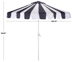 Meze 9 Ft Crank Patio Umbrella With Black-Striped Canopy And White Pole, Uv-Resistant Durable Shade
