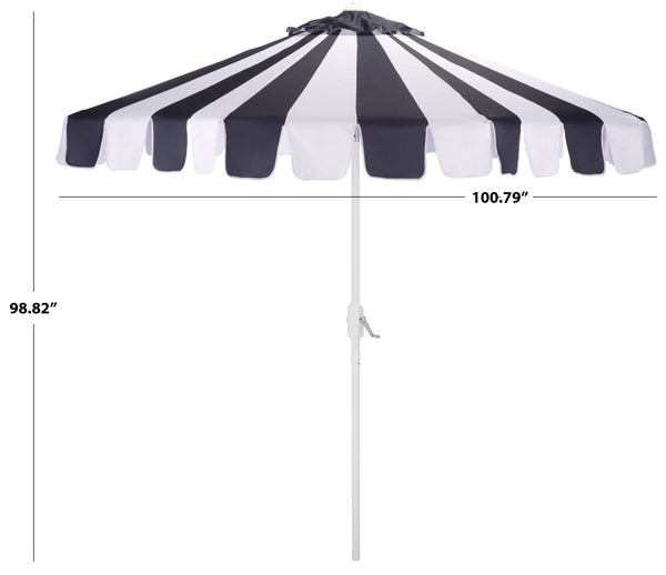 Meze 9 Ft Crank Patio Umbrella With Black-Striped Canopy And White Pole, Uv-Resistant Durable Shade