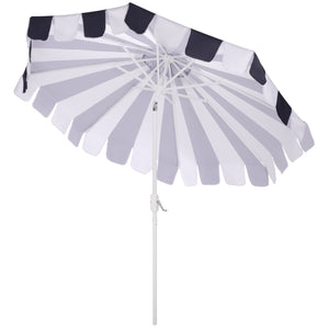 Meze 9 Ft Crank Patio Umbrella With Black-Striped Canopy And White Pole, Uv-Resistant Durable Shade