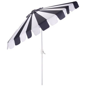 Meze 9 Ft Crank Patio Umbrella With Black-Striped Canopy And White Pole, Uv-Resistant Durable Shade