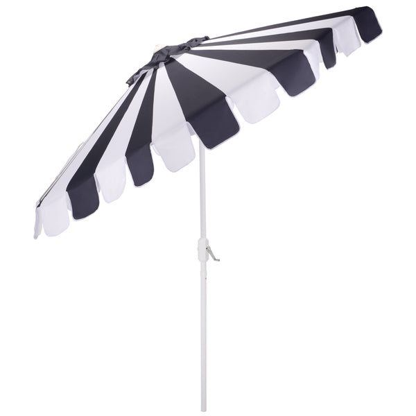 Meze 9 Ft Crank Patio Umbrella With Black-Striped Canopy And White Pole, Uv-Resistant Durable Shade