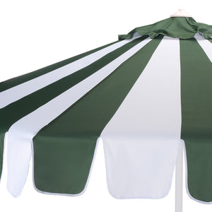 Meze 9 Ft Crank Patio Umbrella With Black-Striped Canopy And White Pole, Uv-Resistant Durable Shade