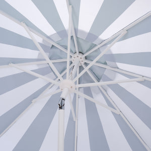 Meze 9 Ft Crank Patio Umbrella With Black-Striped Canopy And White Pole, Uv-Resistant Durable Shade