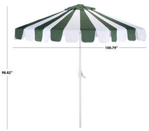 Meze 9 Ft Crank Patio Umbrella With Black-Striped Canopy And White Pole, Uv-Resistant Durable Shade
