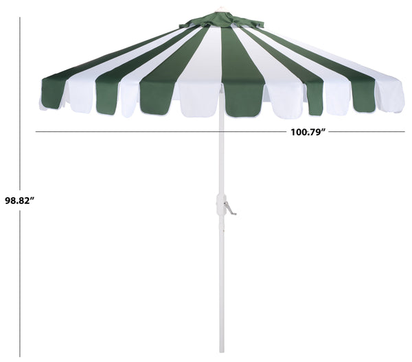 Meze 9 Ft Crank Patio Umbrella With Black-Striped Canopy And White Pole, Uv-Resistant Durable Shade