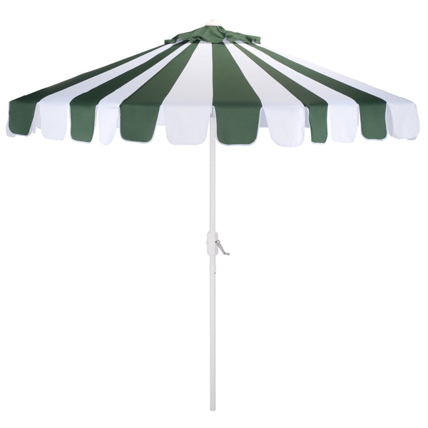 Meze 9 Ft Crank Patio Umbrella With Black-Striped Canopy And White Pole, Uv-Resistant Durable Shade