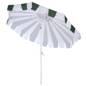 Meze 9 Ft Crank Patio Umbrella With Black-Striped Canopy And White Pole, Uv-Resistant Durable Shade