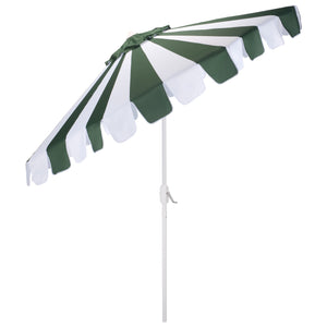Meze 9 Ft Crank Patio Umbrella With Black-Striped Canopy And White Pole, Uv-Resistant Durable Shade
