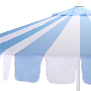 Meze 9 Ft Crank Patio Umbrella With Black-Striped Canopy And White Pole, Uv-Resistant Durable Shade