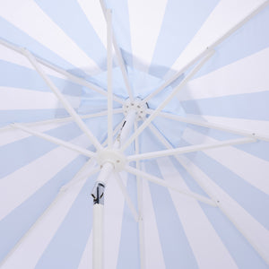 Meze 9 Ft Crank Patio Umbrella With Black-Striped Canopy And White Pole, Uv-Resistant Durable Shade