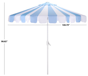 Meze 9 Ft Crank Patio Umbrella With Black-Striped Canopy And White Pole, Uv-Resistant Durable Shade