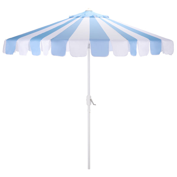 Meze 9 Ft Crank Patio Umbrella With Black-Striped Canopy And White Pole, Uv-Resistant Durable Shade