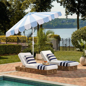 Meze 9 Ft Crank Patio Umbrella With Black-Striped Canopy And White Pole, Uv-Resistant Durable Shade