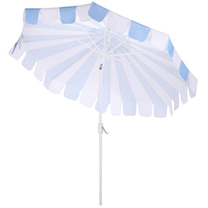 Meze 9 Ft Crank Patio Umbrella With Black-Striped Canopy And White Pole, Uv-Resistant Durable Shade