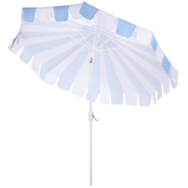 Meze 9 Ft Crank Patio Umbrella With Black-Striped Canopy And White Pole, Uv-Resistant Durable Shade