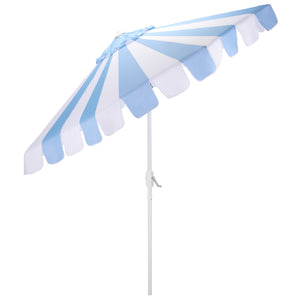 Meze 9 Ft Crank Patio Umbrella With Black-Striped Canopy And White Pole, Uv-Resistant Durable Shade