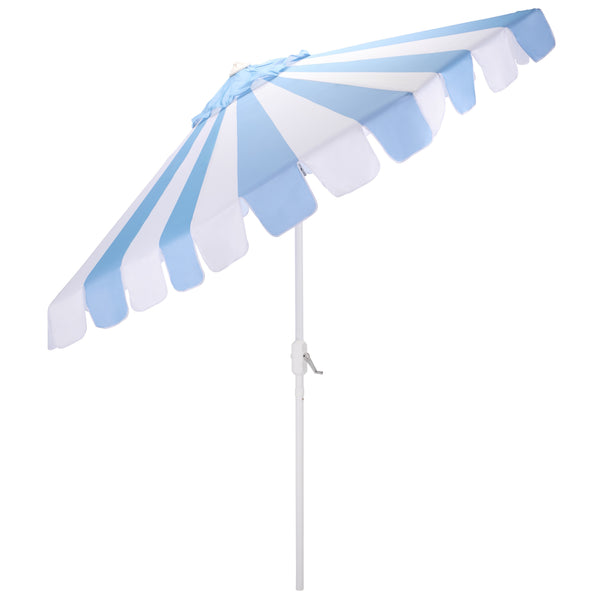 Meze 9 Ft Crank Patio Umbrella With Black-Striped Canopy And White Pole, Uv-Resistant Durable Shade