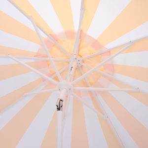 Meze 9 Ft Crank Patio Umbrella With Black-Striped Canopy And White Pole, Uv-Resistant Durable Shade