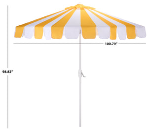 Meze 9 Ft Crank Patio Umbrella With Black-Striped Canopy And White Pole, Uv-Resistant Durable Shade