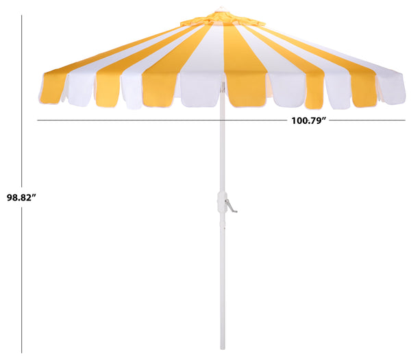 Meze 9 Ft Crank Patio Umbrella With Black-Striped Canopy And White Pole, Uv-Resistant Durable Shade
