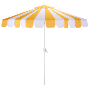 Meze 9 Ft Crank Patio Umbrella With Black-Striped Canopy And White Pole, Uv-Resistant Durable Shade