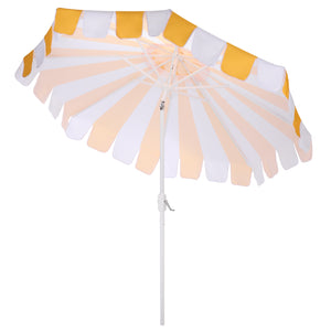 Meze 9 Ft Crank Patio Umbrella With Black-Striped Canopy And White Pole, Uv-Resistant Durable Shade