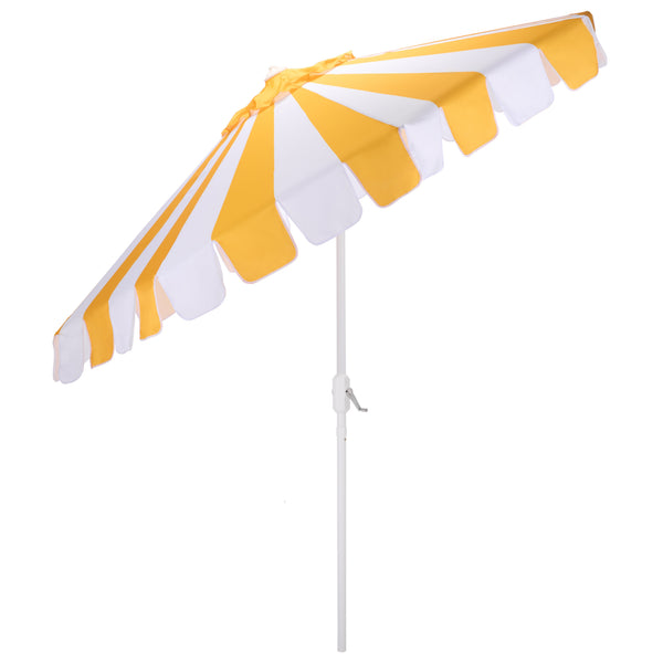Meze 9 Ft Crank Patio Umbrella With Black-Striped Canopy And White Pole, Uv-Resistant Durable Shade