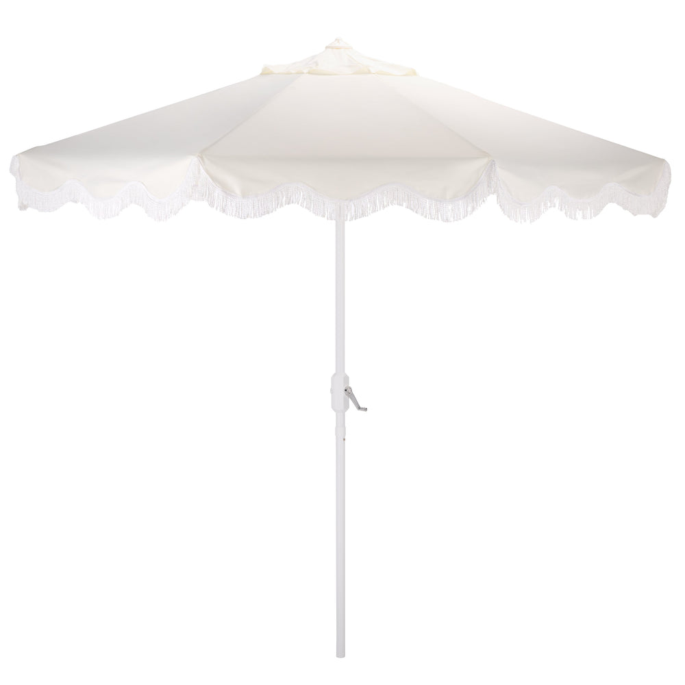 Torsa 9 Ft Crank Patio Umbrella — Elegant Neutral Canopy, Smooth Crank Operation, Durable Metal Frame