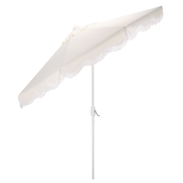 Torsa 9 Ft Crank Patio Umbrella — Elegant Neutral Canopy, Smooth Crank Operation, Durable Metal Frame