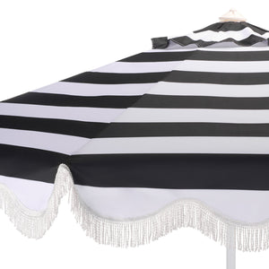 Lucerna 9 Ft Crank Umbrella With Black Stripe Canopy And White Pole — Durable Metal Frame, Smooth Operation