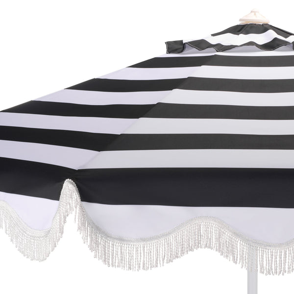 Lucerna 9 Ft Crank Umbrella With Black Stripe Canopy And White Pole — Durable Metal Frame, Smooth Operation