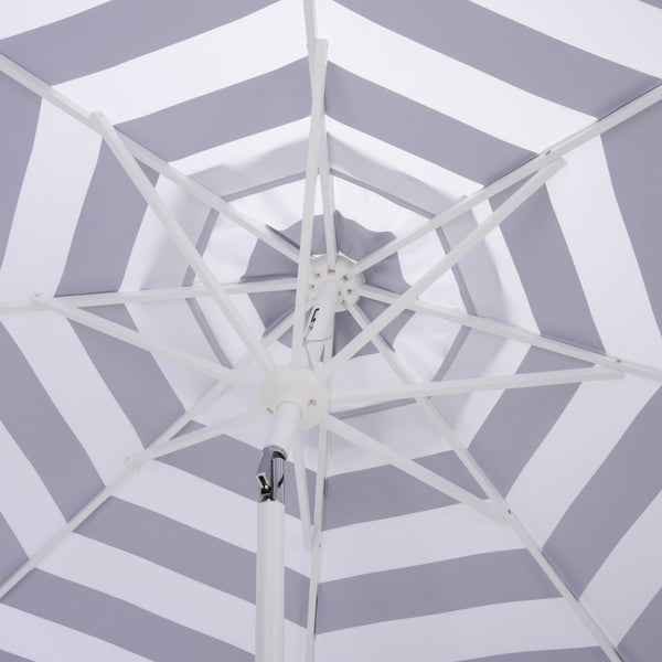 Lucerna 9 Ft Crank Umbrella With Black Stripe Canopy And White Pole — Durable Metal Frame, Smooth Operation