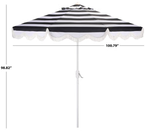 Lucerna 9 Ft Crank Umbrella With Black Stripe Canopy And White Pole — Durable Metal Frame, Smooth Operation