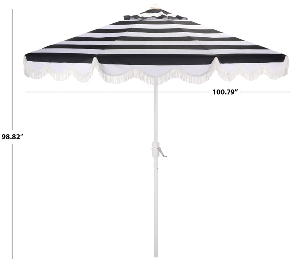 Lucerna 9 Ft Crank Umbrella With Black Stripe Canopy And White Pole — Durable Metal Frame, Smooth Operation