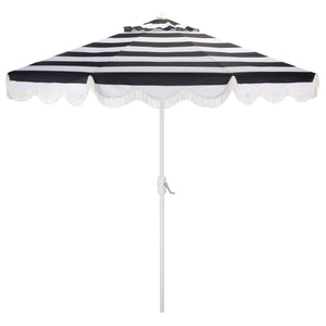 Lucerna 9 Ft Crank Umbrella With Black Stripe Canopy And White Pole — Durable Metal Frame, Smooth Operation