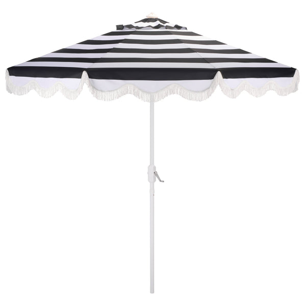 Lucerna 9 Ft Crank Umbrella With Black Stripe Canopy And White Pole — Durable Metal Frame, Smooth Operation