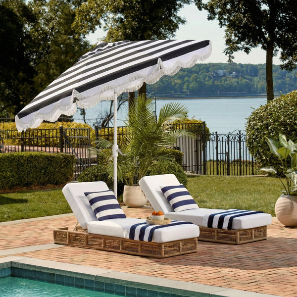 Lucerna 9 Ft Crank Umbrella With Black Stripe Canopy And White Pole — Durable Metal Frame, Smooth Operation