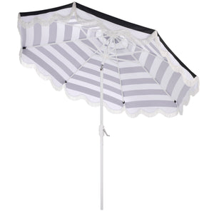 Lucerna 9 Ft Crank Umbrella With Black Stripe Canopy And White Pole — Durable Metal Frame, Smooth Operation