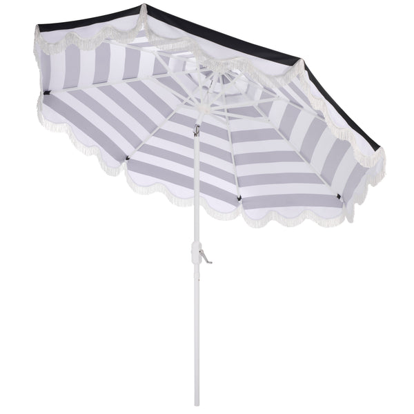 Lucerna 9 Ft Crank Umbrella With Black Stripe Canopy And White Pole — Durable Metal Frame, Smooth Operation