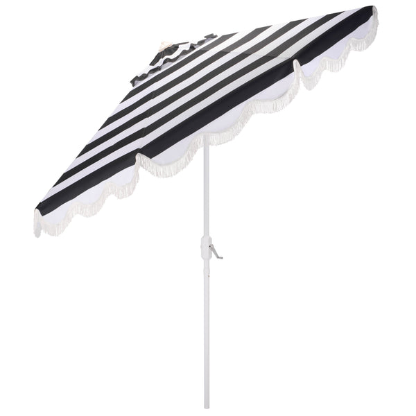 Lucerna 9 Ft Crank Umbrella With Black Stripe Canopy And White Pole — Durable Metal Frame, Smooth Operation