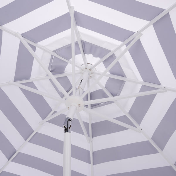 Lucerna 9 Ft Crank Umbrella With Black Stripe Canopy And White Pole — Durable Metal Frame, Smooth Operation