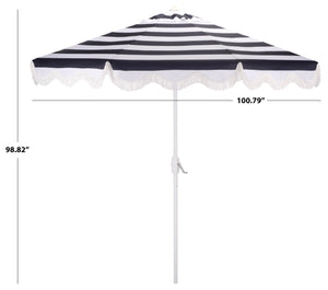 Lucerna 9 Ft Crank Umbrella With Black Stripe Canopy And White Pole — Durable Metal Frame, Smooth Operation