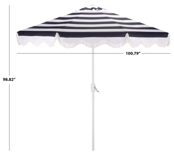 Lucerna 9 Ft Crank Umbrella With Black Stripe Canopy And White Pole — Durable Metal Frame, Smooth Operation