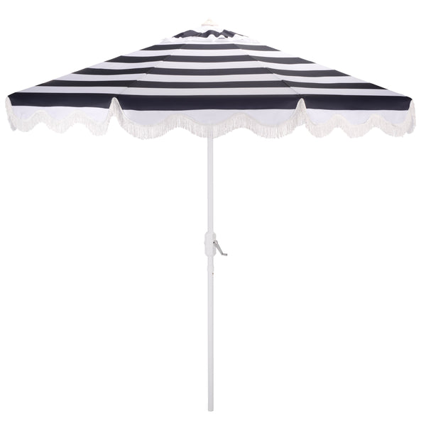 Lucerna 9 Ft Crank Umbrella With Black Stripe Canopy And White Pole — Durable Metal Frame, Smooth Operation