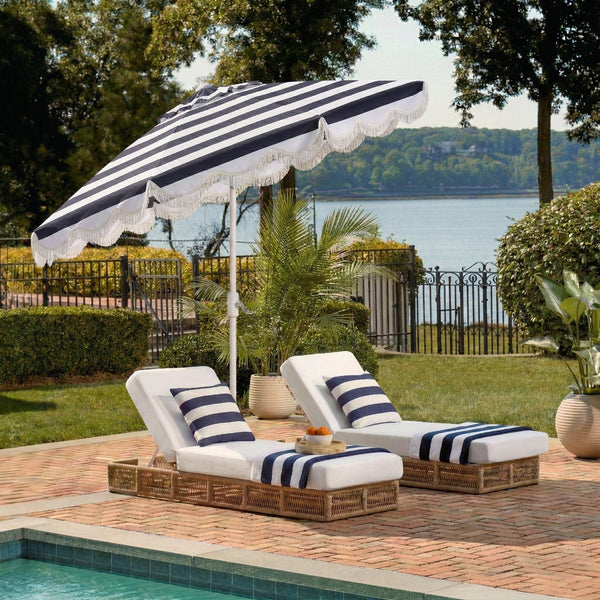 Lucerna 9 Ft Crank Umbrella With Black Stripe Canopy And White Pole — Durable Metal Frame, Smooth Operation
