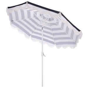 Lucerna 9 Ft Crank Umbrella With Black Stripe Canopy And White Pole — Durable Metal Frame, Smooth Operation