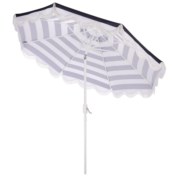 Lucerna 9 Ft Crank Umbrella With Black Stripe Canopy And White Pole — Durable Metal Frame, Smooth Operation