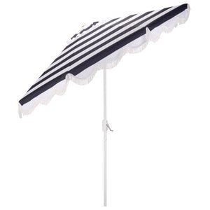Lucerna 9 Ft Crank Umbrella With Black Stripe Canopy And White Pole — Durable Metal Frame, Smooth Operation